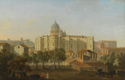 ROME, A VIEW OF THE APSE OF SAINT PETER'S, WITH AN ARTIST SKETCHING IN THE FOREGROUND