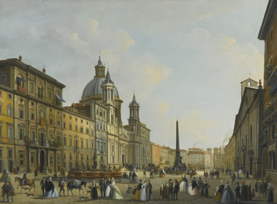 ROME, A VIEW OF PIAZZA NAVONA WITH ELEGANTLY DRESSED FIGURES