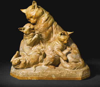 CAT WITH HER THREE KITTENS by Louis Riche - Auction record, sale price, and art valuation. Compare with similar artists and explore comparable artworks.