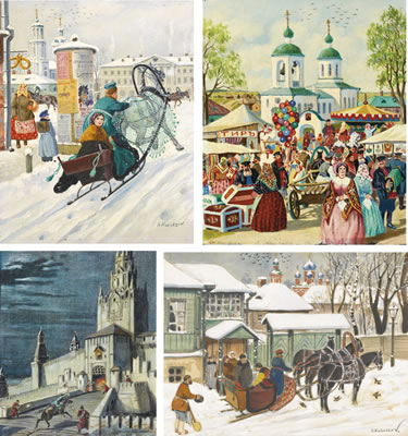 TROIKA WITH A BEGGAR, MESSENGER, DAY AT THE BAZAAR AND WOMAN ON A SLED (4)