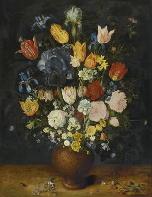 STILL LIFE OF FLOWERS IN A STONEWARE VASE