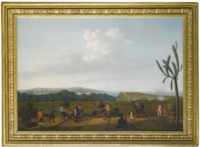 THE CAPTURE OF HAVANA, CUBA, AUGUST 1762: THE ENGLISH BATTERY BEFORE THE MORRO CASTLE