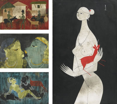 UNTITLED (TWO WOMEN WITH DOGS); UNTITLED (TWO WOMEN); UNTITLED (WOMAN WITH DEER); UNTITLED (VILLAGE SCENE) (4)