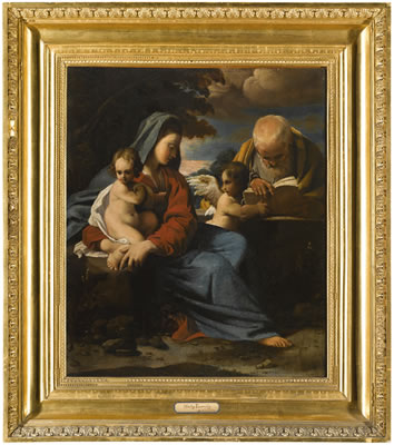 THE REST ON THE FLIGHT INTO EGYPT: THE MADONNA AND CHILD IN A LANDSCAPE SEATED, ATTENDED BY AN ANGEL HOLDING A BOOK FOR ST. JOSEPH