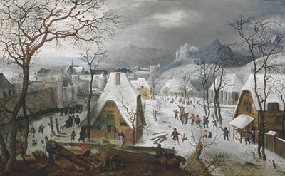 THE SEASON OF WINTER: A SNOWY LANDSCAPE WITH A WEDDING PROCESSION AND FIGURES PLAYING ON THE ICE OUTSIDE A WALLED TOWN by Jacob Savery I - Auction record, sale price, and art valuation. Compare with similar artists and explore comparable artworks.