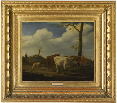 CATTLE AND SHEEP WITH HERDSMEN IN A LANDSCAPE
