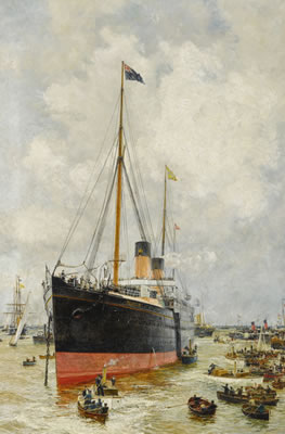 SPITHEAD, 4TH AUGUST 1889. H.I.M. THE EMPEROR OF GERMANY AND H.R.H. THE PRINCE OF WALES INSPECTING THE "TEUTONIC" MERCANTILE ARMED CRUISER, WHITE STAR LINE