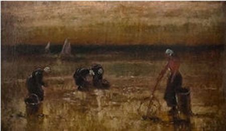 Brittany women collecting mussels