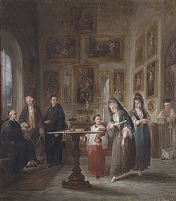 "Beatas y monaguillo en la sacristía"