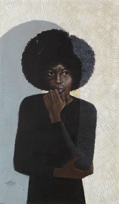 Sample artwork by Columbus Knox (1923 - 1999), known for figurative paintings, unique brushstroke style, vibrant celebration of african american culture. - View similar artists and auction records