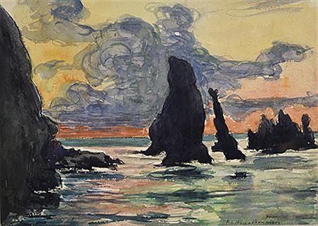 "Les aiguilles de Port Coton, Belle Ile, Le Soir" by Joseph Victor Roux-Champion - Auction record, sale price, and art valuation. Compare with similar artists and explore comparable artworks.