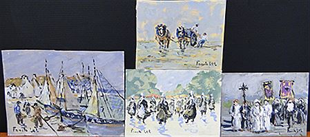 "Pardon de St Colomban à St Coulomb", "Le marché des Bigoudènes à Quimper", "Ramassage du goémon", "Audierne, le port" (4)