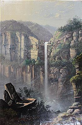 Waterfall Blue Mountains 1880 by Louis Frank - Auction record, sale price, and art valuation. Compare with similar artists and explore comparable artworks.
