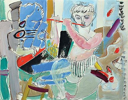 Sample artwork by Moshe Rosenthalis (1922 - 2008), known for abstract figure painting - View similar artists and auction records