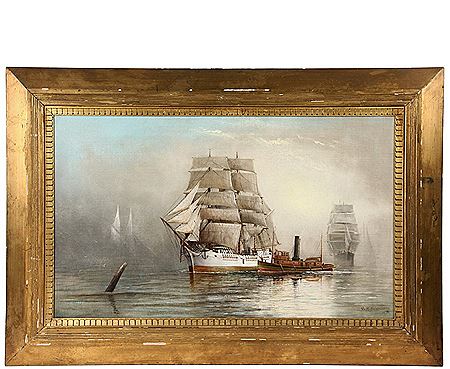 Sailing Ships and Tug in Heavy Fog