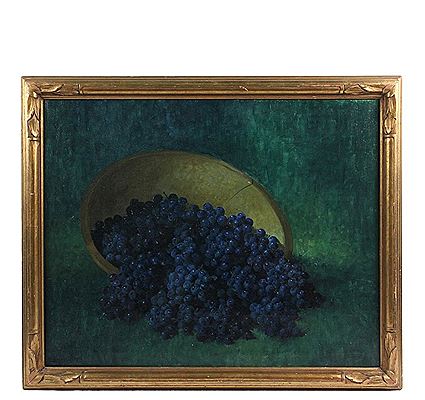 Concord Grapes Spilling from a Wooden Charger