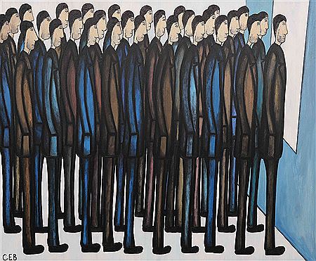 QUEUING FOR TRAIN TICKETS by Christopher E Barrow - Auction record, sale price, and art valuation. Compare with similar artists and explore comparable artworks.