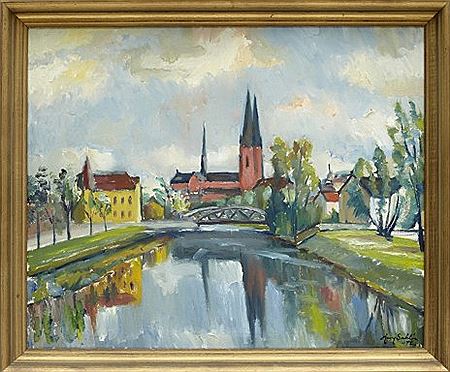 Uppsala Domkyrka och Fyrisån by Harry Sahlin - Auction record, sale price, and art valuation. Compare with similar artists and explore comparable artworks.