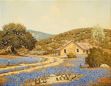 Bluebonnets and Cabin