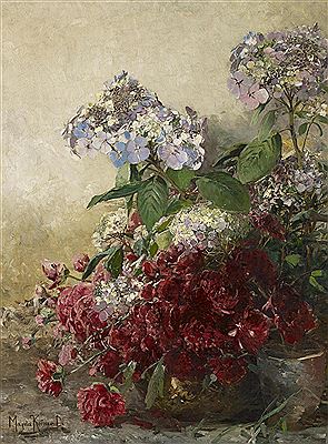 Blumenstillleben mit Hortensien und Päonien