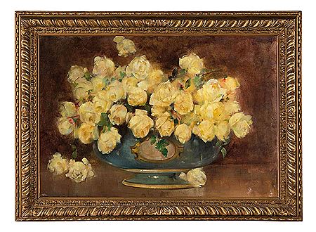 Porcelain vase with yellow roses