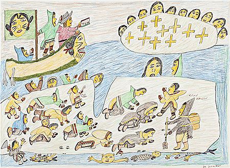 Sample artwork by Ruth Annaqtuusi Tulurialik (Born 1934), known for inuit art - View similar artists and auction records