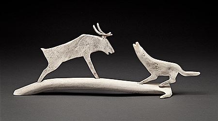 Caribou and Wolf by Jacob Irkok - Auction record, sale price, and art valuation. Compare with similar artists and explore comparable artworks.