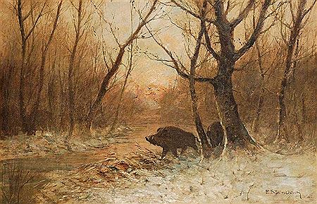 Winterlandschaft mit Wildschweinen