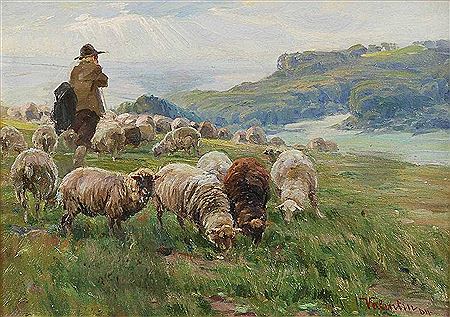 Hirte mit Schafen