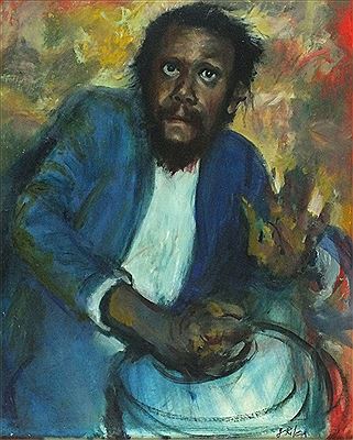 'Out of Africa' - portrait of Titus Muwanga Sembatya (1951-2003) drummer with the band Zambula by Joan Riley - Auction record, sale price, and art valuation. Compare with similar artists and explore comparable artworks.