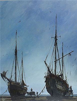 'Unloading the boats' - beached fishing boats