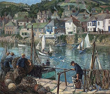 'Mousehole Harbour' - unloading the catch