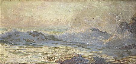 Waves breaking on the shore