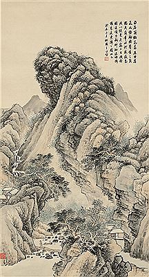 COUNTRY LIFE BESIDE PINE TREES AND CREEK (hanging scroll)
