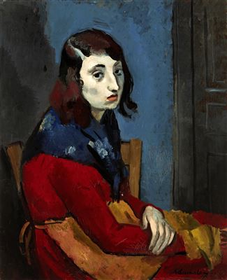 Jeune fille Bleu et Rouge - Femme en rouge - Paris