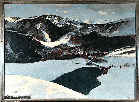 "Alpine Winterlandschaft mit Blick auf einen See"
