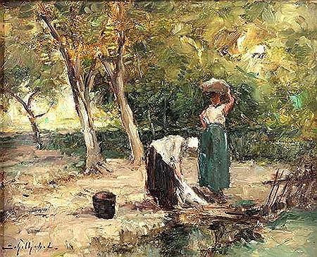 Wäscherinnen am Fluss by Josef Helmut Schilhabel - Auction record, sale price, and art valuation. Compare with similar artists and explore comparable artworks.