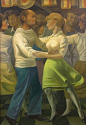 Sample artwork by Pino Ponti (1905 - 1999), known for modernist, abstract painting of figures, genre, industrial and city scenes - View similar artists and auction records