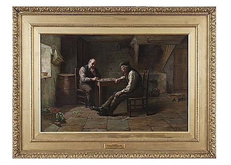 Two men playing draft in an interior by Duncan Mackellar - Auction record, sale price, and art valuation. Compare with similar artists and explore comparable artworks.
