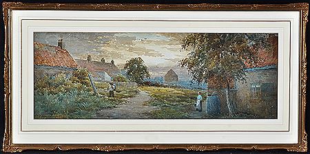 A FARMER CARRYING A SCYTHE RETURNING HOME AT EVENING