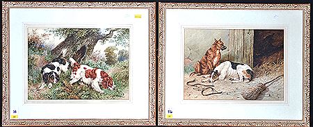 Two spaniels following a scent, and two hounds at a stable door (pair) by Charles Edward Brittan - Auction record, sale price, and art valuation. Compare with similar artists and explore comparable artworks.