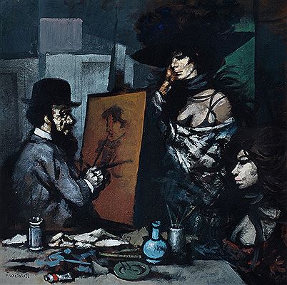 Toulouse-Lautrec and two models in his studio