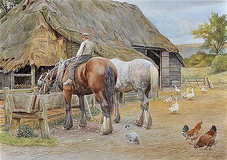 At the drinking trough by Charles Low - Auction record, sale price, and art valuation. Compare with similar artists and explore comparable artworks.