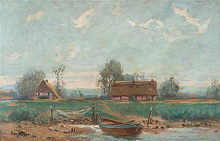 Homestead at the bay by boat and nets by Korl Karl Meyer - Auction record, sale price, and art valuation. Compare with similar artists and explore comparable artworks.