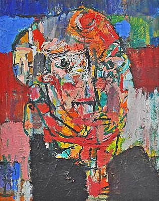 "Abstraktes Portrait" Brustbild eines Mannes, pastoser polychromer Farbauftrag
