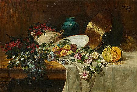 Still life with flowers and fruits