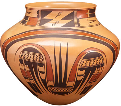 "Hopi White, Black, Red Jar with Migration Pattern" by Jean Sahme Nampeyo - Auction record, sale price, and art valuation. Compare with similar artists and explore comparable artworks.