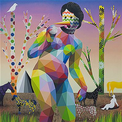 Sample artwork by Okuda (Born 1980), known for urban art - View similar artists and auction records