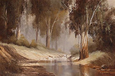 Waterway through a bluegum grove
