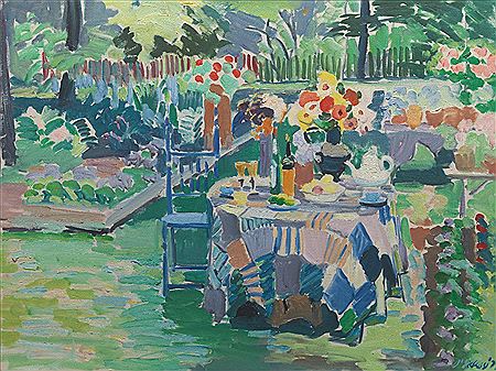 Garden scene with set table